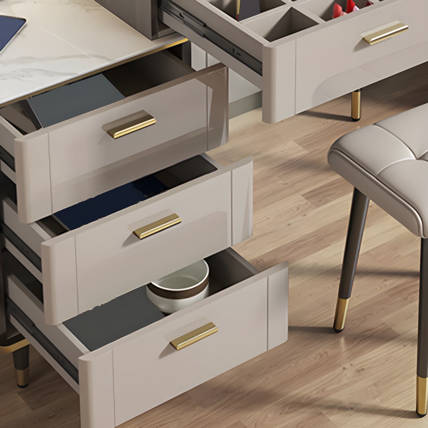 Modern Slate Top Vanity Makeup Table Set Grey Makeup Vanity Desk Table - image 7