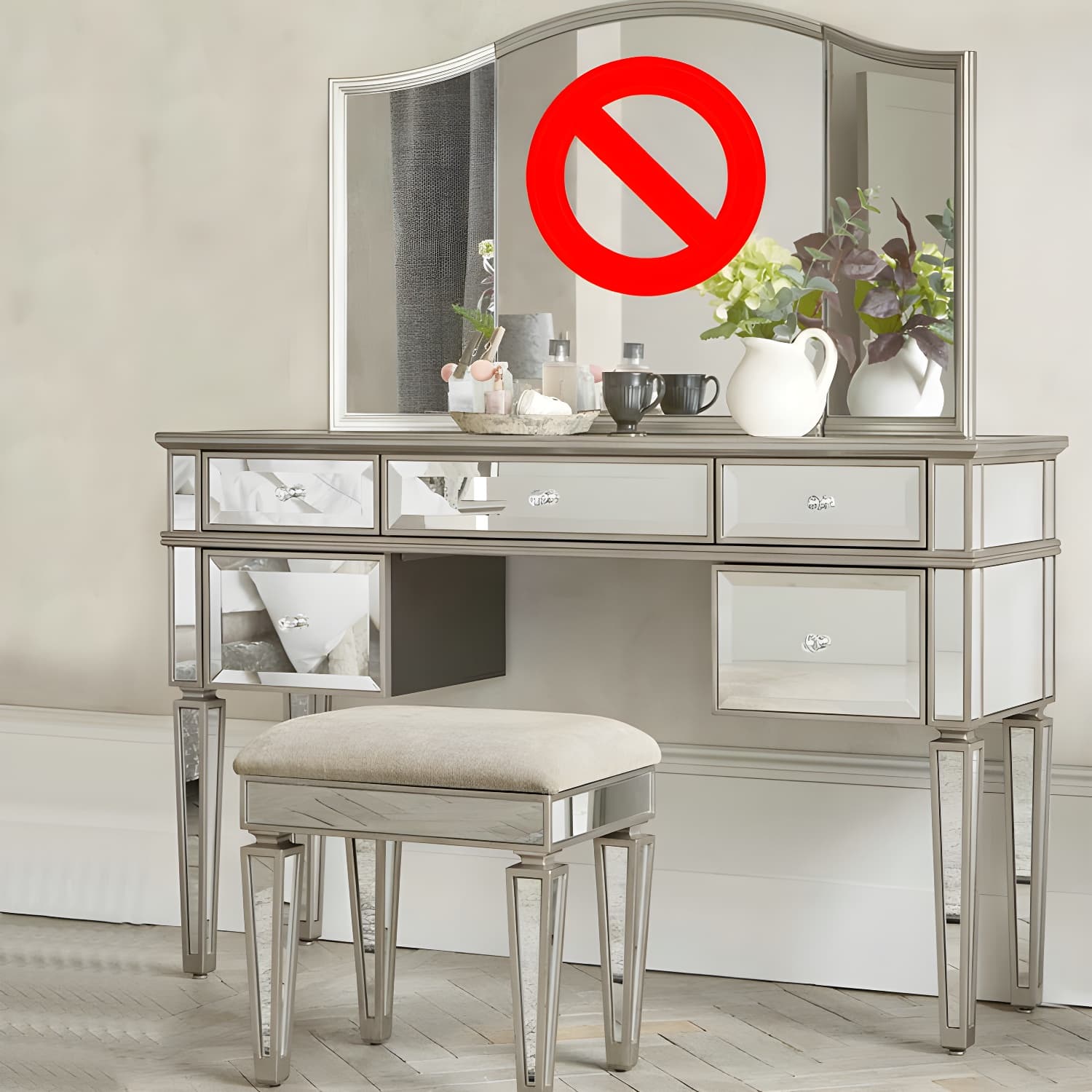 Solid Wood Vanity Dressing Table Set Contemporary Makeup Counter with Drawers - image 5