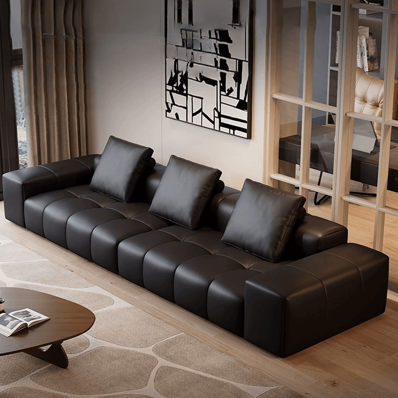 Tear Resistant Standard Sofa/Loveseat/Single Sofa in Midnight Black Genuine Leather