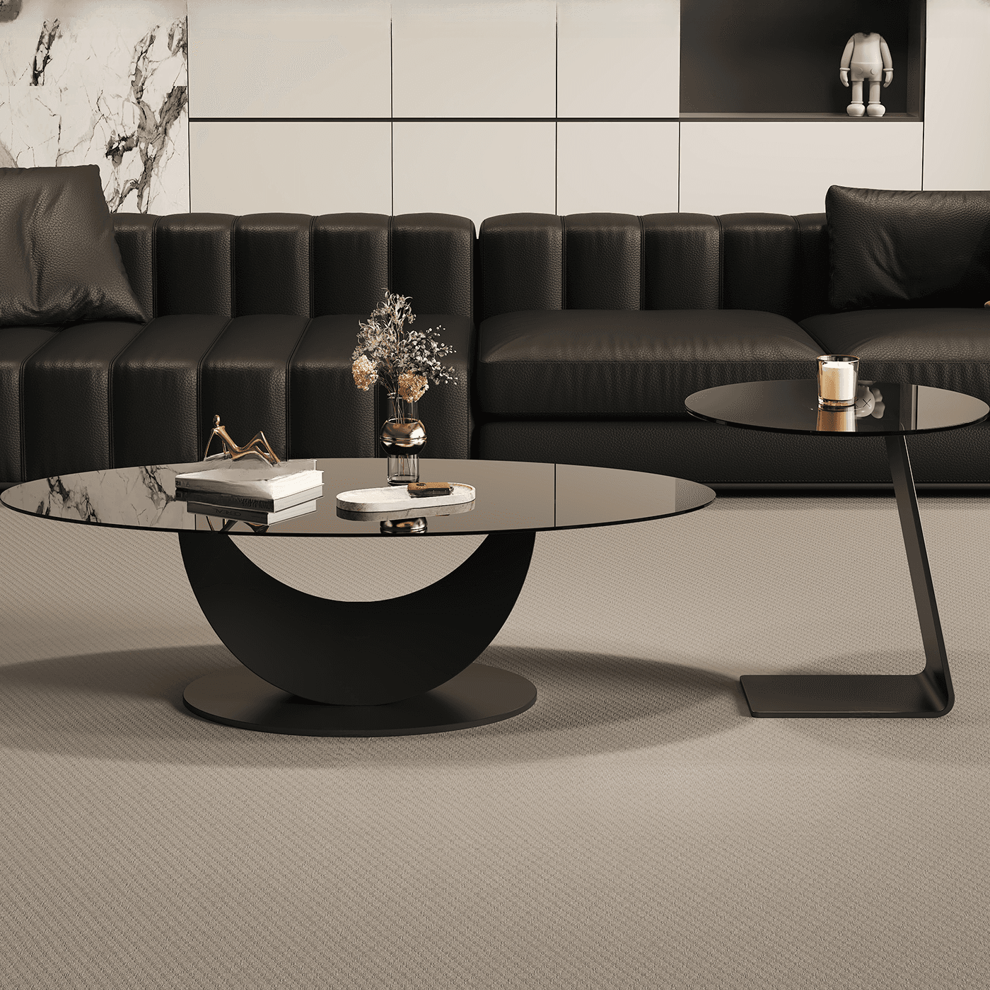 Casual Oblong Tempered Glass Accent Table with Plinth Base, Double Nesting/Single Set - image 7