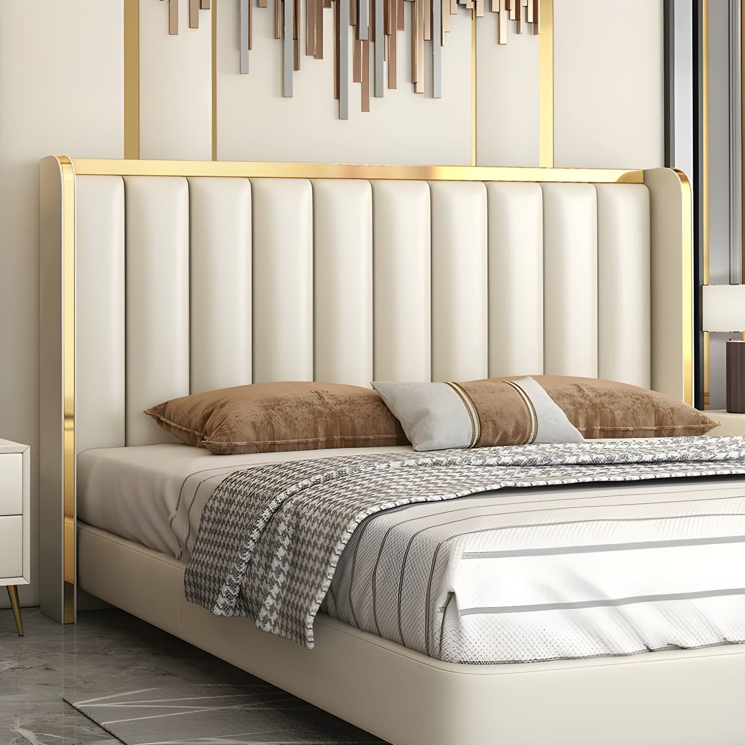 Modern Upholstered Leather Wingback Headboard with Wood Legs and Rectangular Shape - image 7