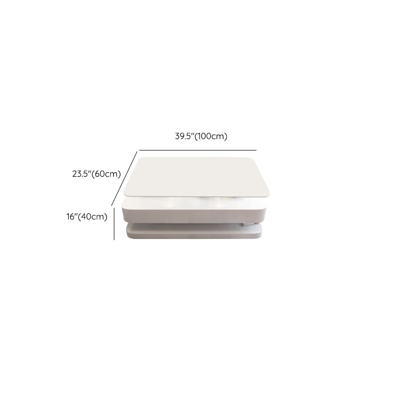 White Modern Coffee Table with Rectangular Wood Top & Block Base - image 12