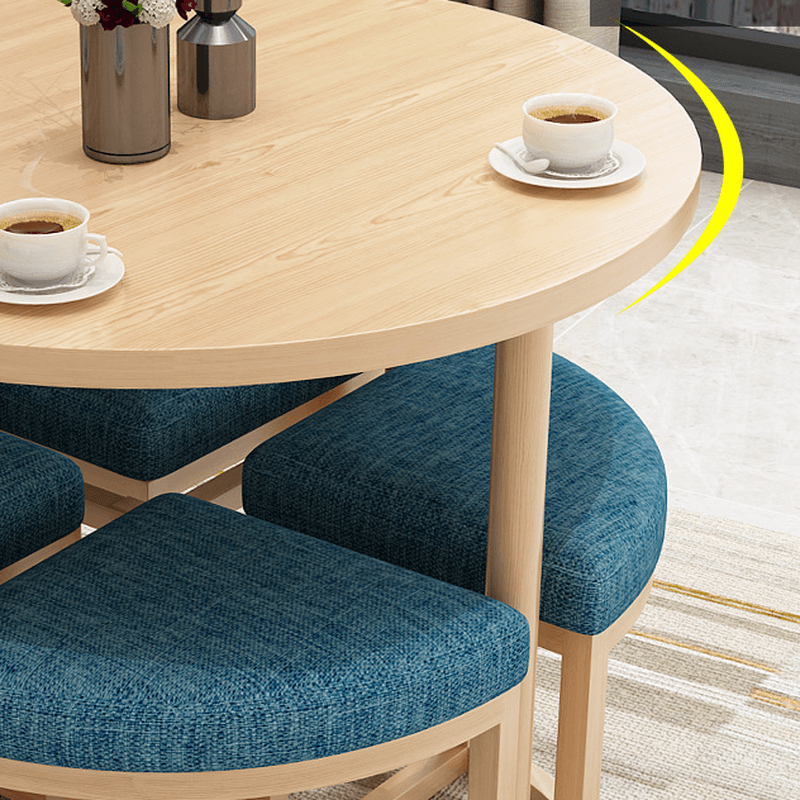 Reclaimed Wood Round Dining Table Set with Metal Toboggan Base and Upholstered Backless Chairs for 4 People - image 9