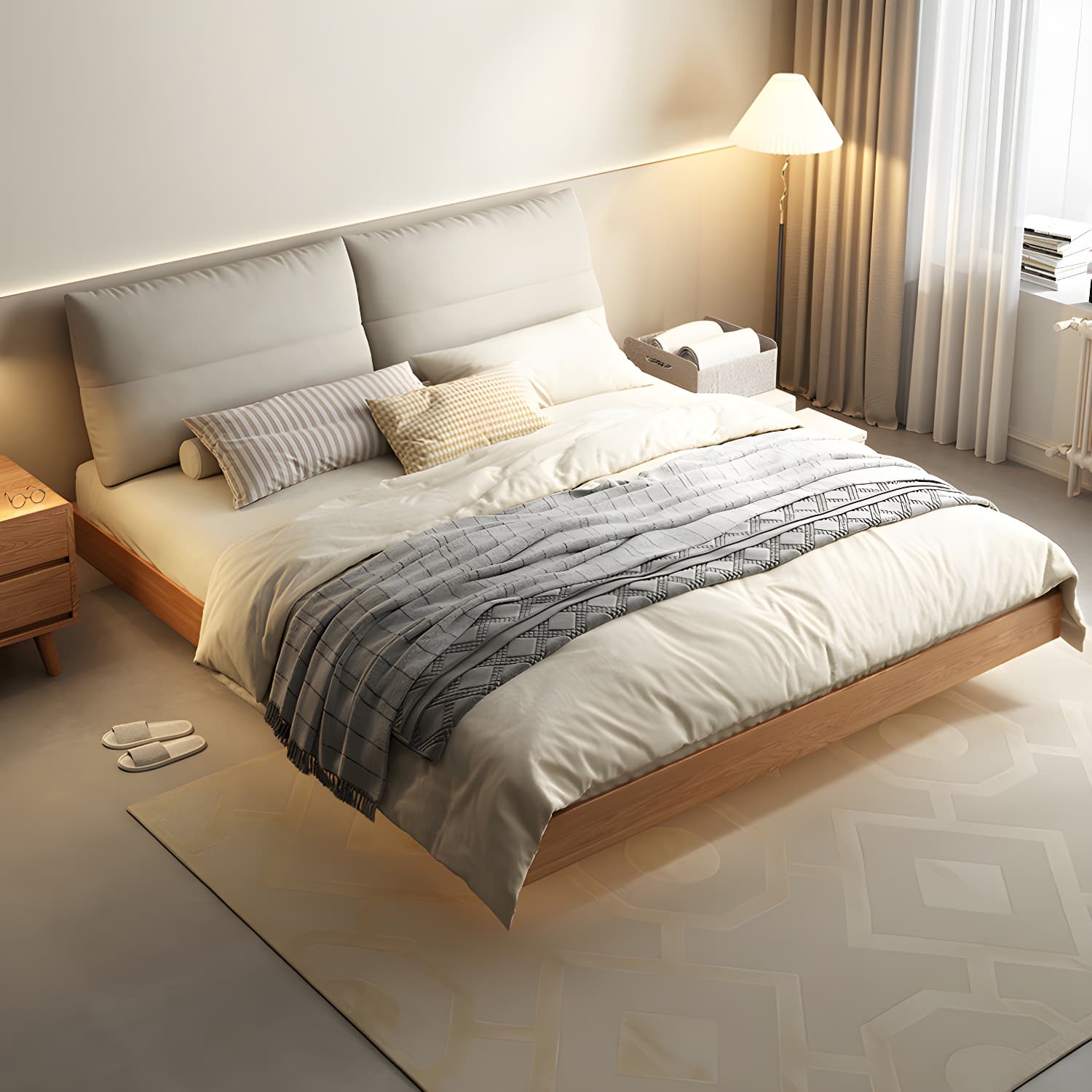 5.12" High Wood Platform Bed Scandinavian Natural Bed Frame Set - image 11