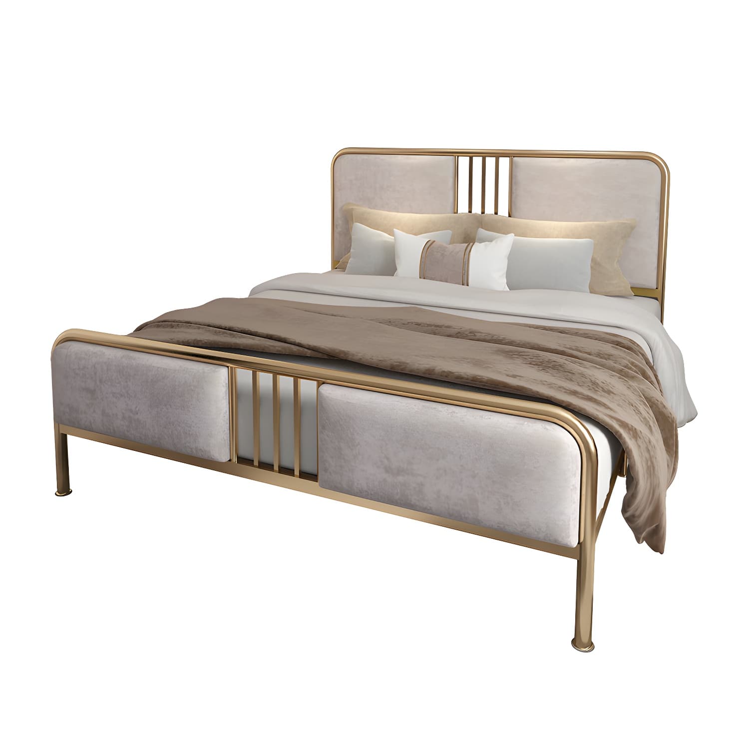 Glam Metallic Open-Frame Bed with Fabric Upholstered Headboard - image 10
