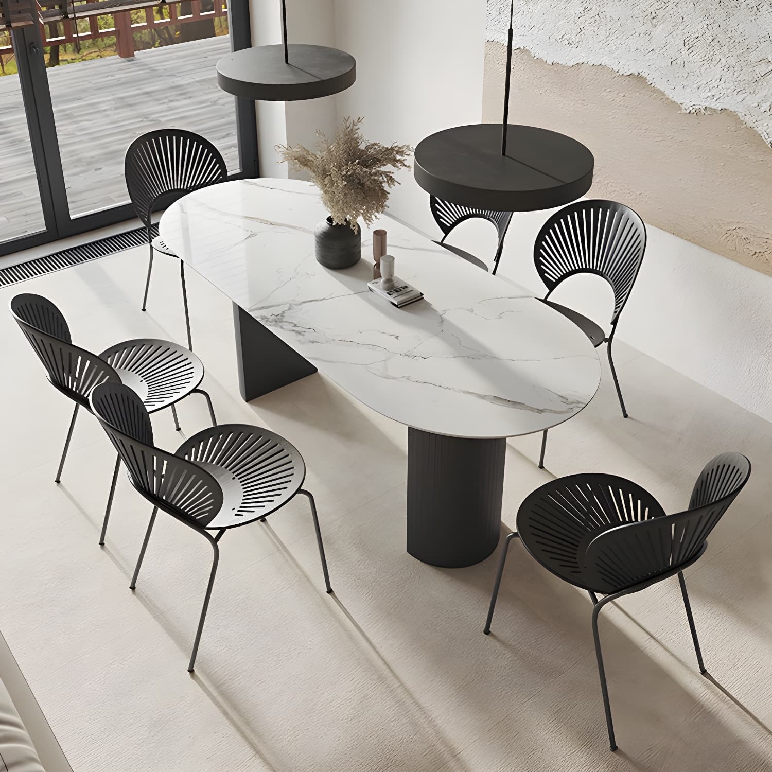 Modern Oval Dining Table Matte Finish Double Pedestal Table for Home - image 3