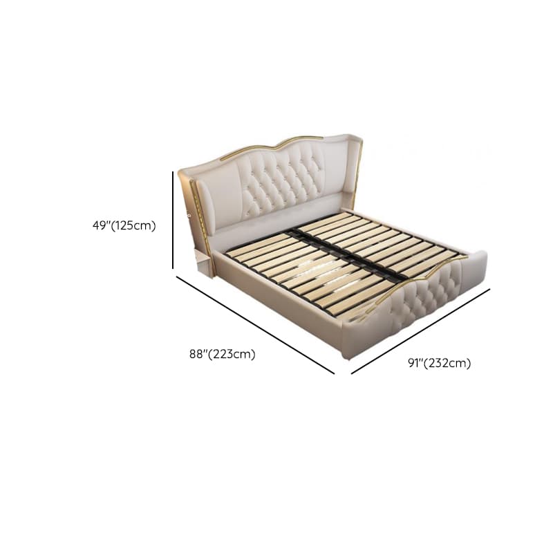 Beige Luxurious Solid Color Storage Bed/Platform Bed with Pine Wood Frame and Button-tufted Design for Living Room - image 10