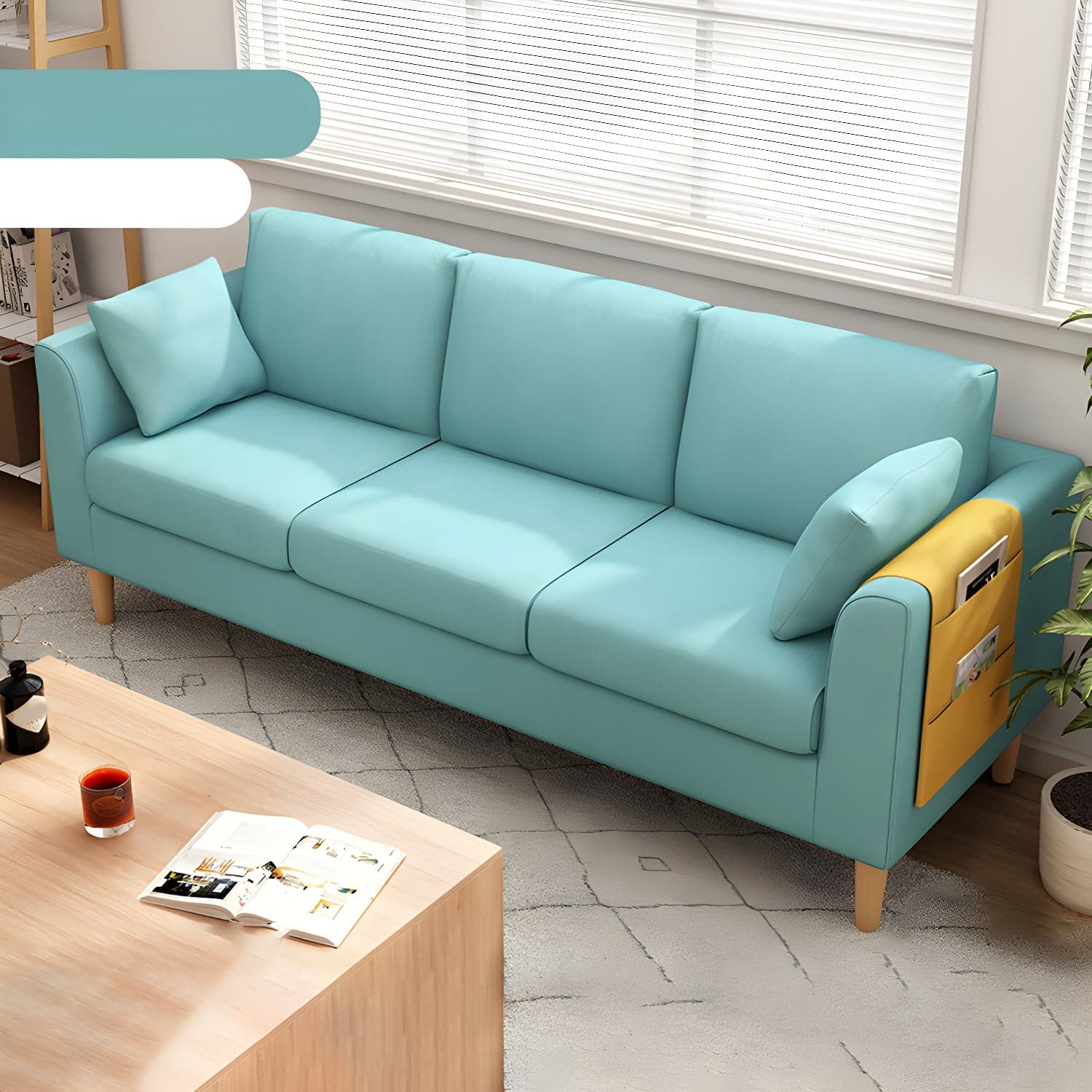 Scandinavian 3 Seater Sofa with Pillows Back and Tuxedo Arm and Solid Wood Legs - image 7