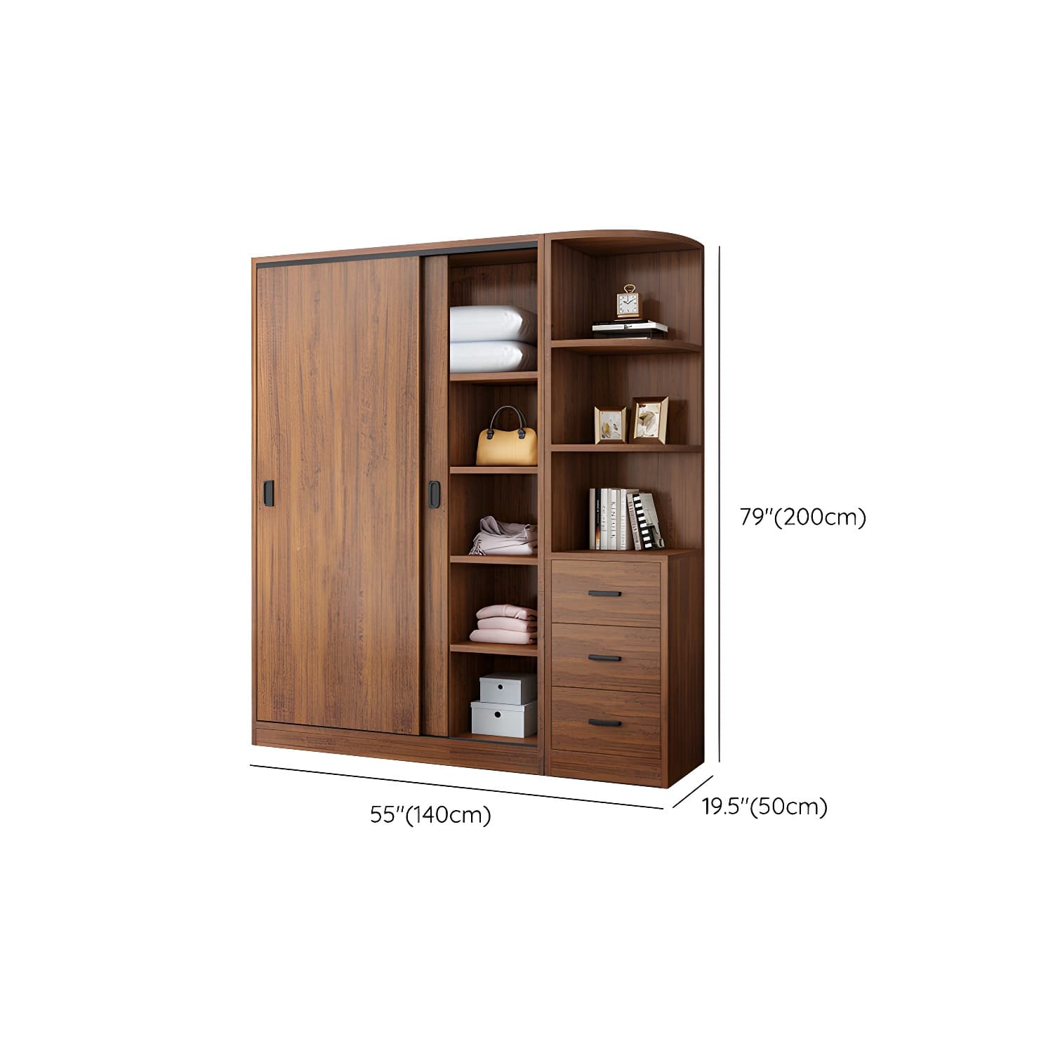 Modern Wooden Wardrobe Armoire with 3 Clothing Rods and Interior Shelves - image 15
