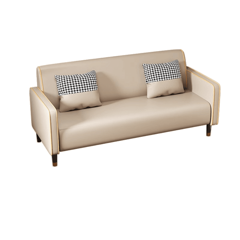 Trendy Solid Color Stain Resistant Loveseat in Synthetic Leather Grey/Beige/Amber Color for 2 People with 2 Pillows - image 8