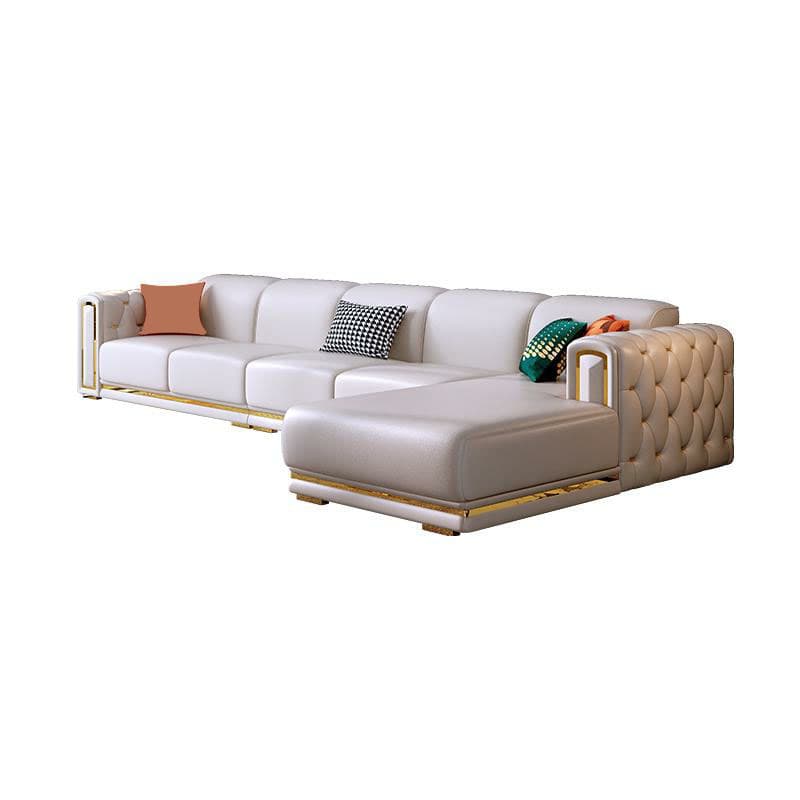 Glam Genuine Leather Sofa and Chaise in Beige with Square Arm - image 5