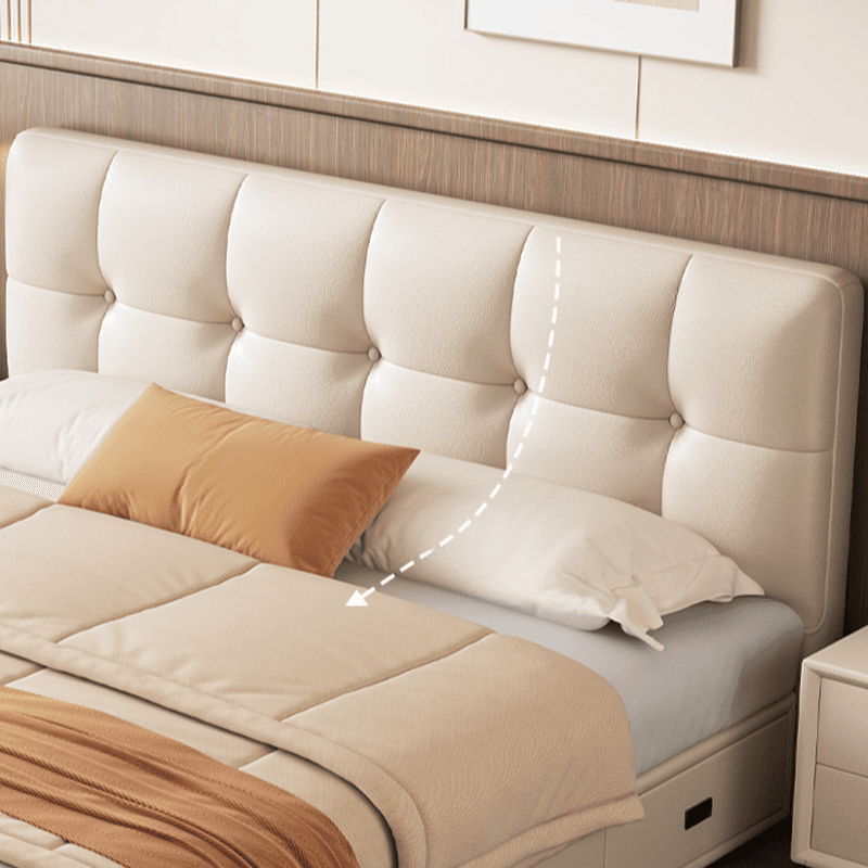 Cream Solid Color Stitch-tufted Storage Platform Bed/Storage Panel Bed with Sponge Filling Headboard Panel, 3 Storage Boxes Included/Not Included - image 4
