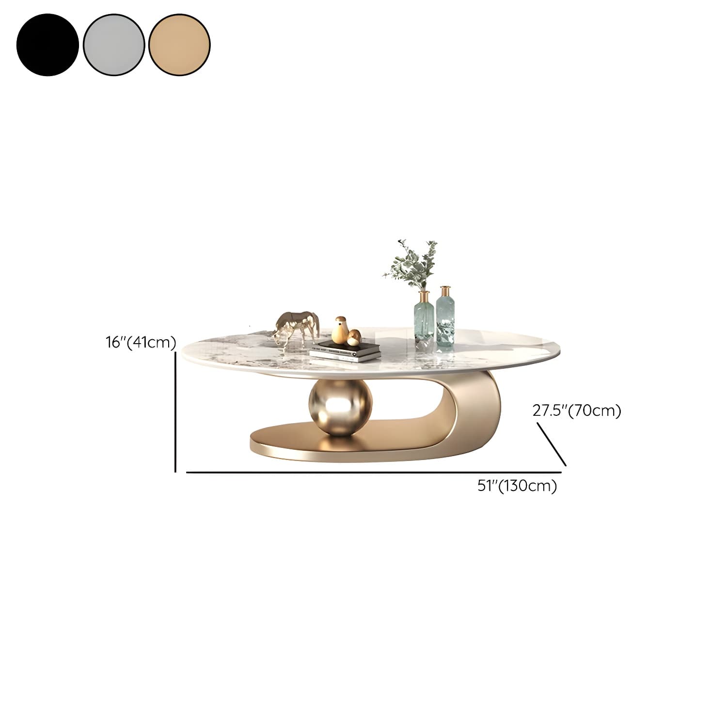Glam Stone Coffee Table - Beige Oval Shape with Abstract Stainless Steel Base and Scratch Resistant - image 14