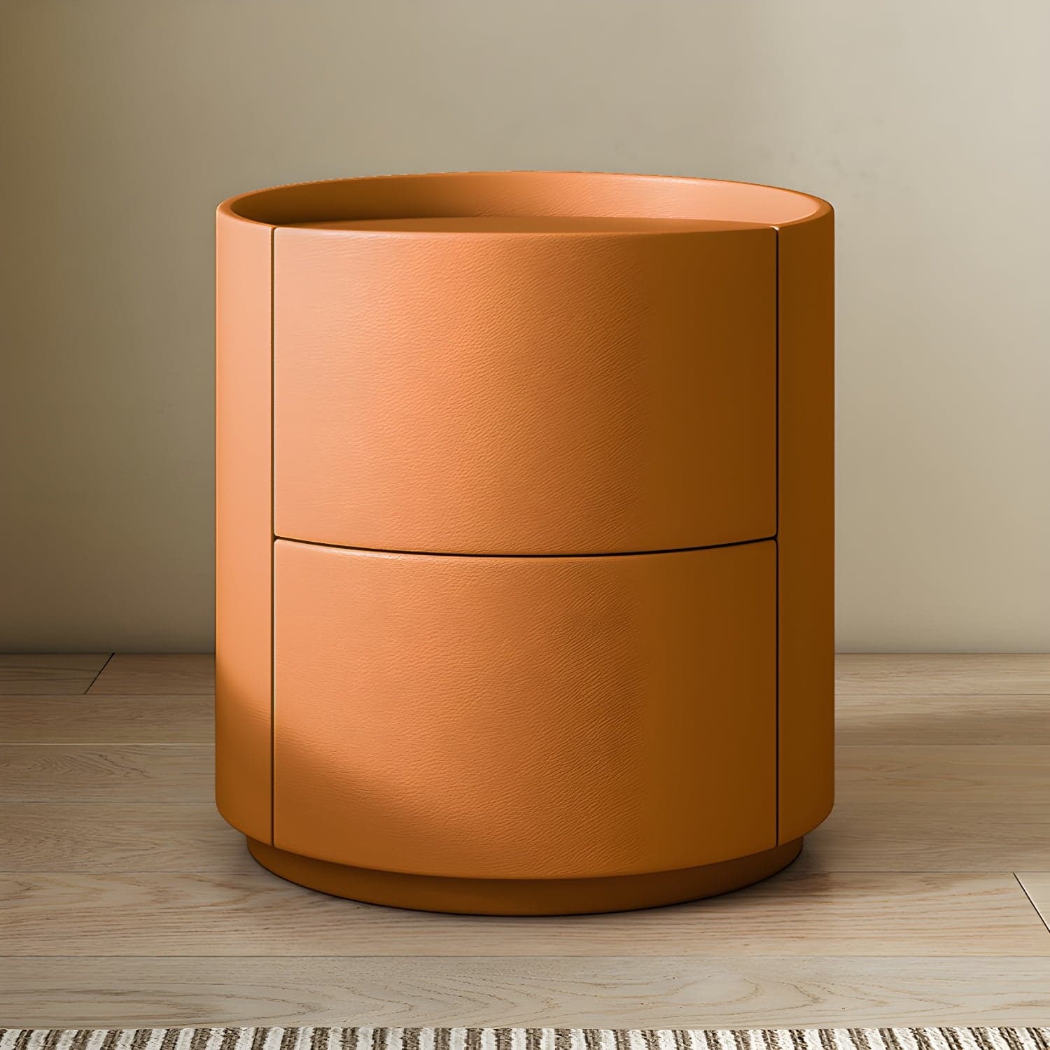 Modern Faux Leather Nightstand with 2 Drawers in Light Wood Tone - image 10