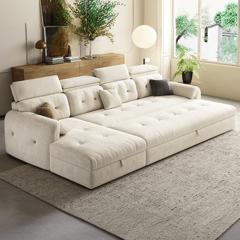 Straight White Sofa Recliner with Under-seat-storage and Stitch-tufted Design in Horizontal Orientation