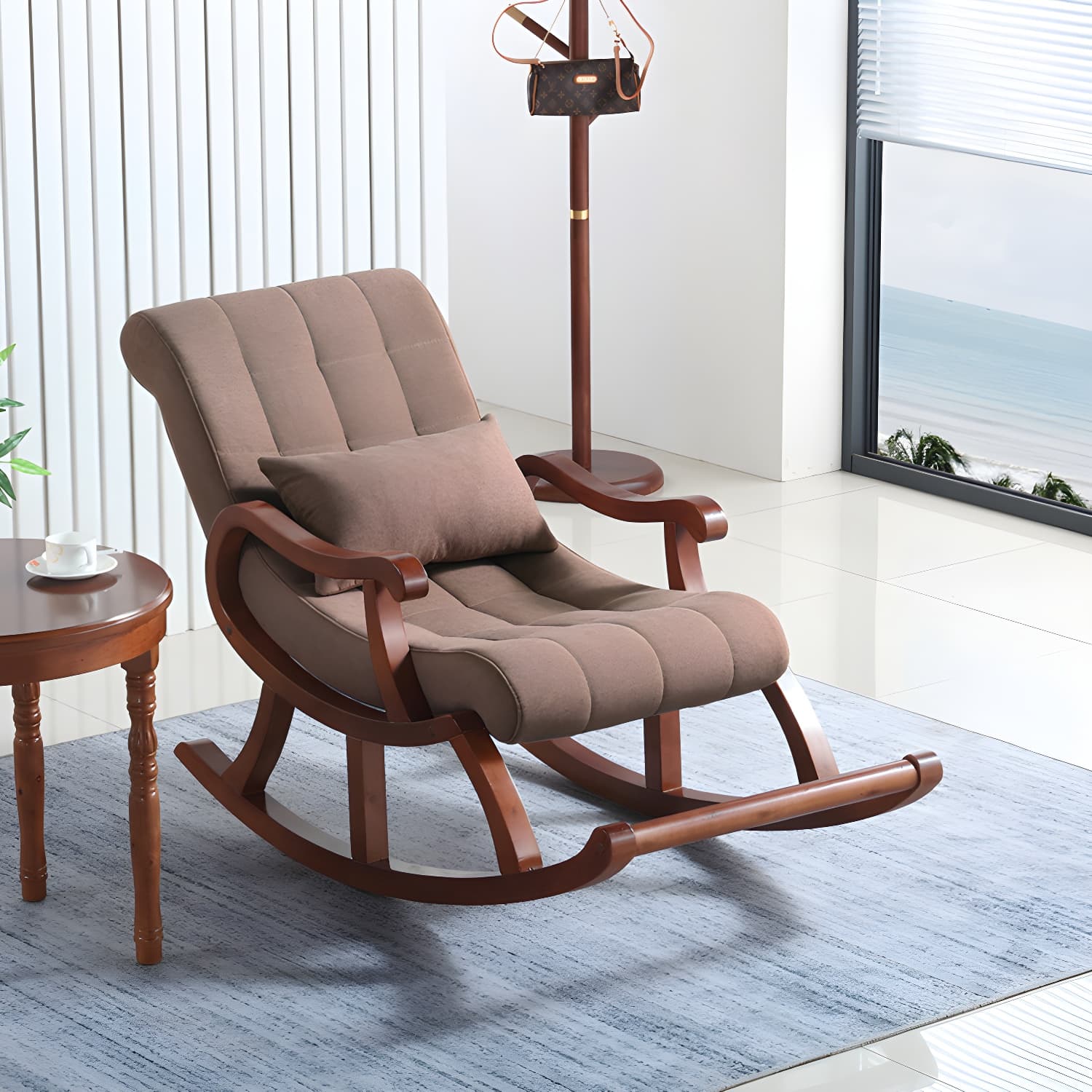 Mid Century Modern Rocking Chair Suede Reclining Rocking Accent Chair with Seat Cushion - image 8