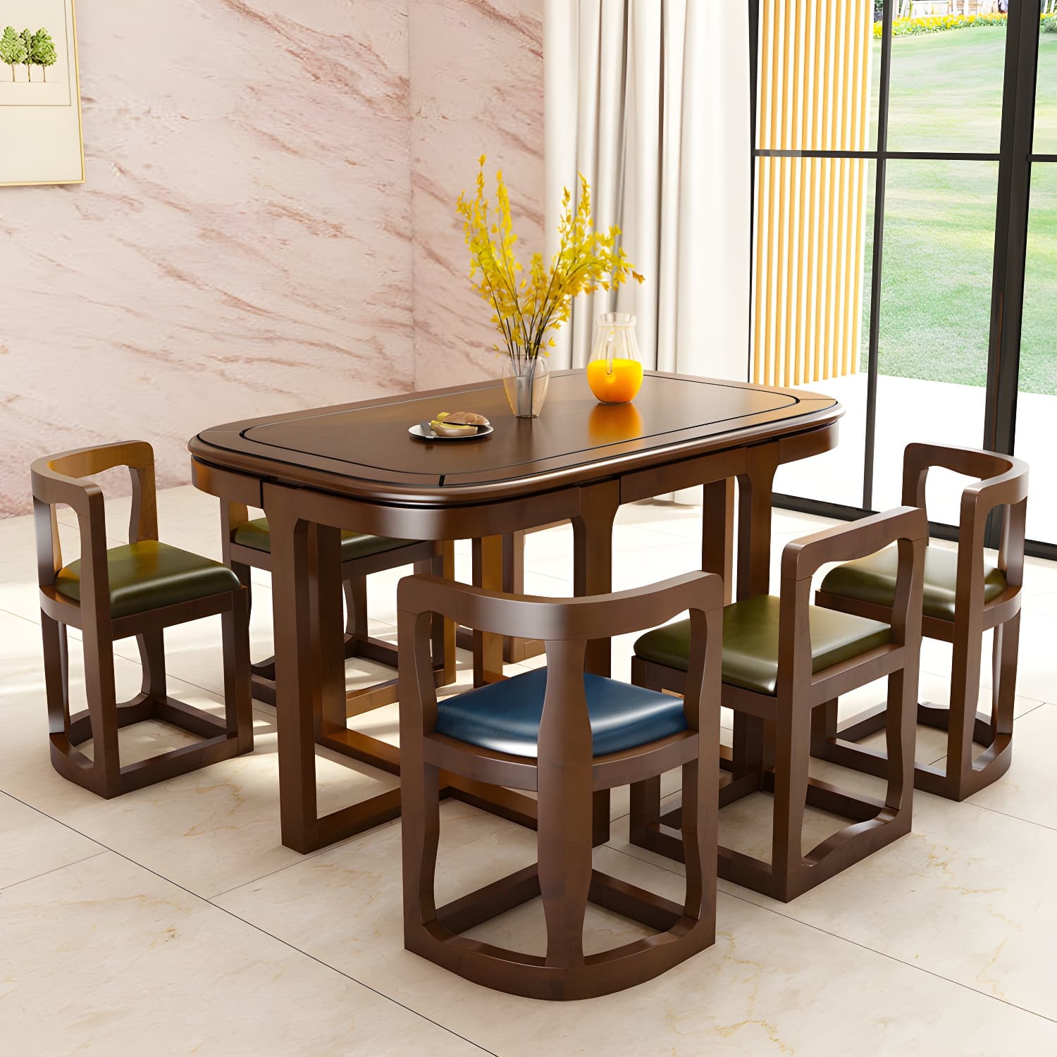 Modern Wood Dining Set in Medium Brown - Table and Chairs with Solid Wood Features - image 8