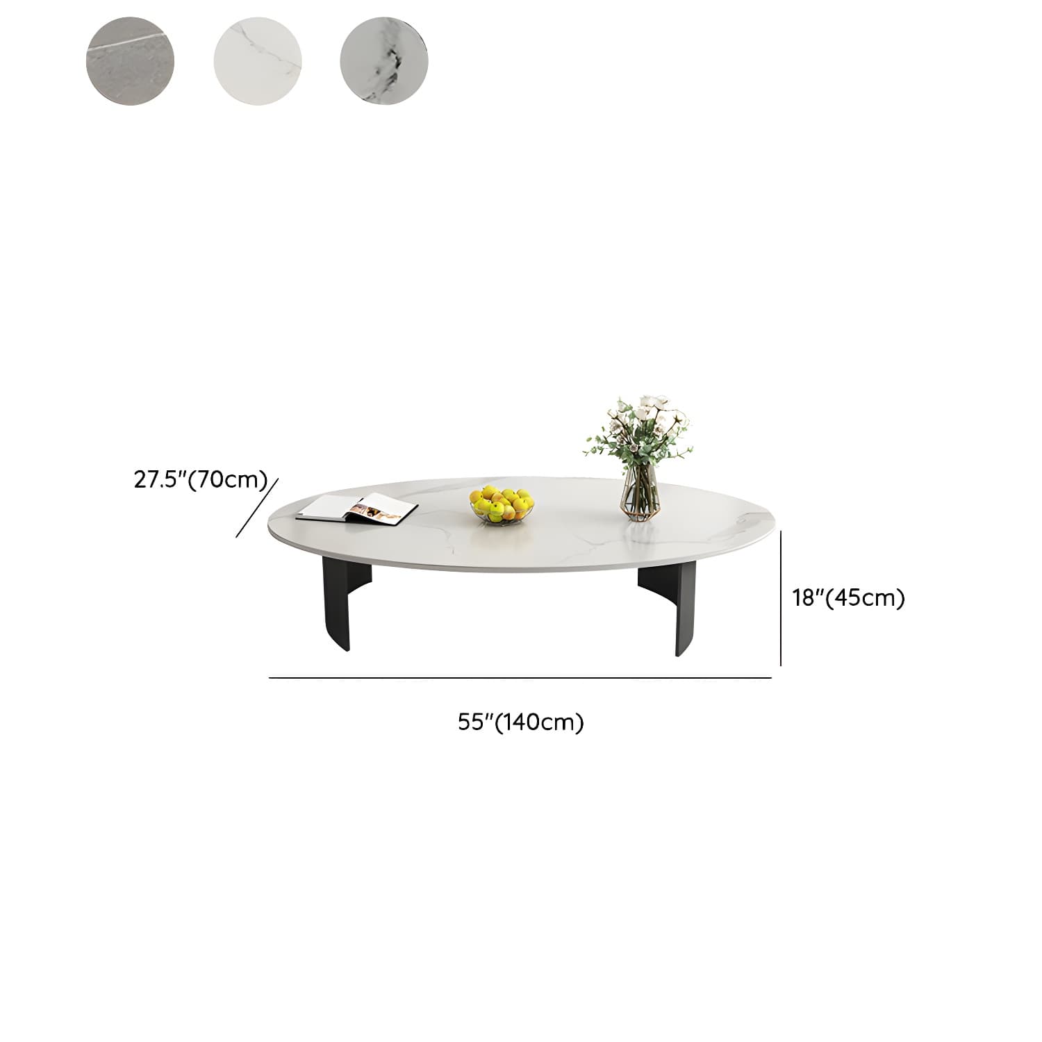 Oval Stone Modern Coffee Table with Double Pedestal Metal Base - image 13