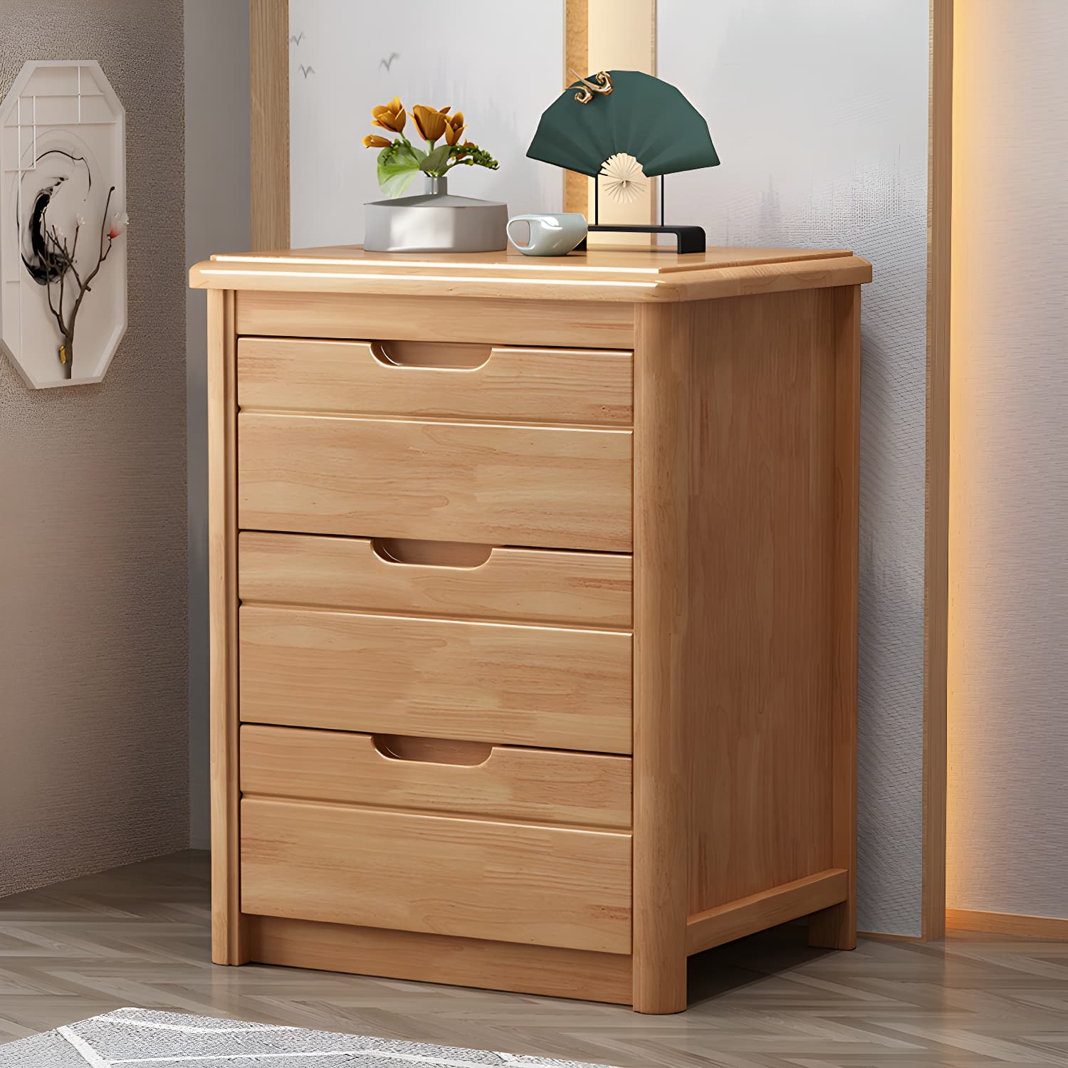 Traditional Wood Dresser with Drawers in Narrow Design and Rubberwood Material