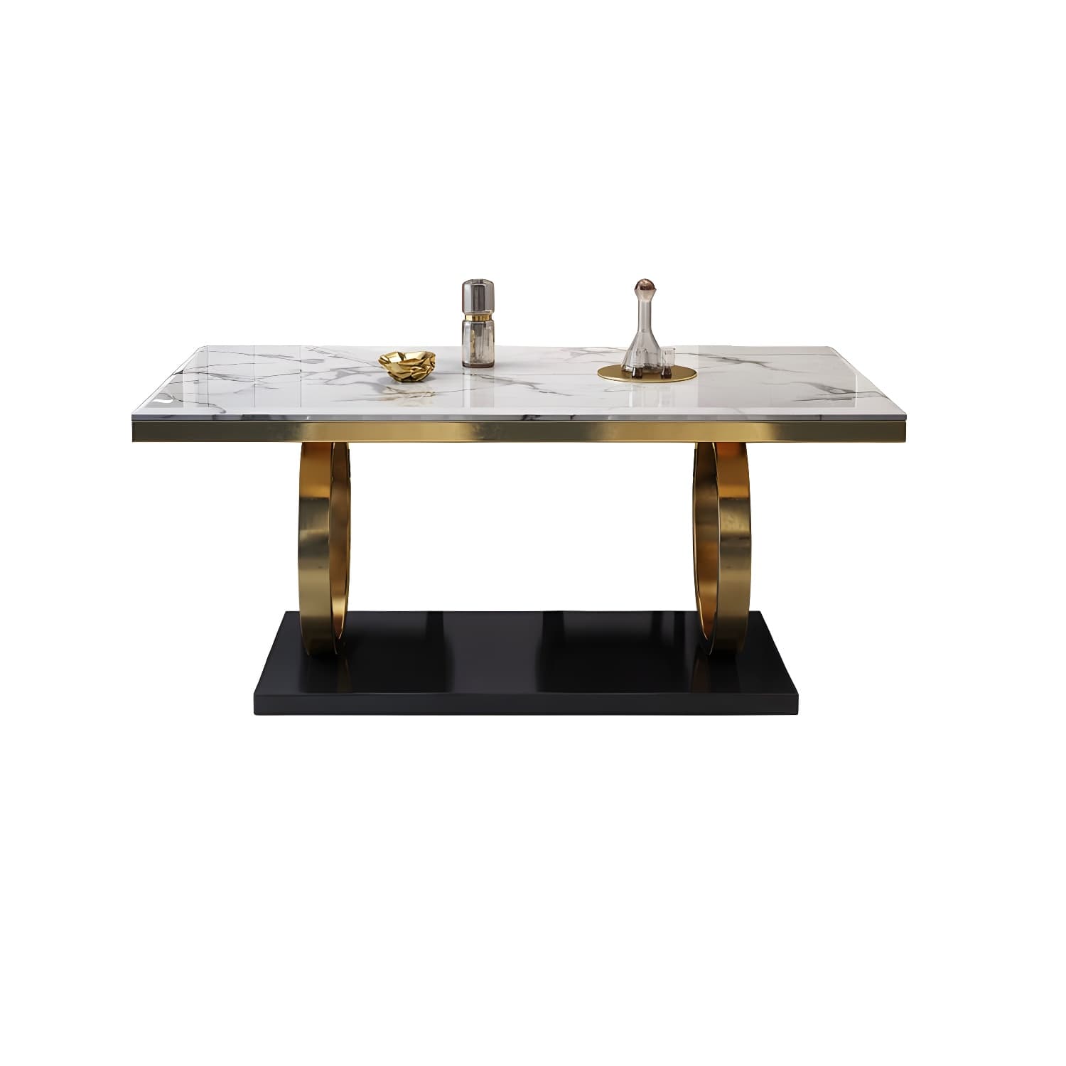 Glam Marble Dining Set with Gold Metal Pedestal Base - White and Beige - 1/5/7 Piece Set