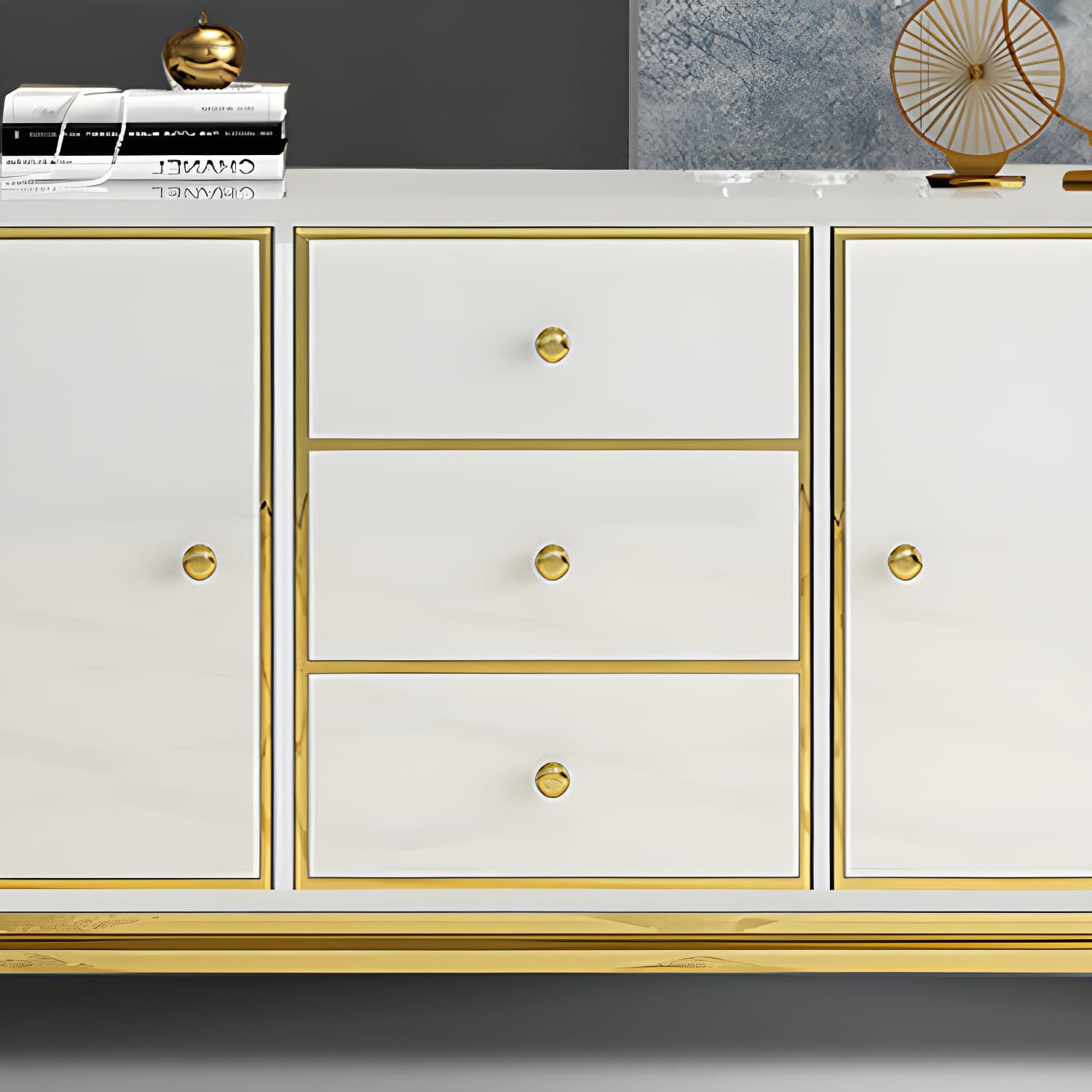 Enclosed Storage Media Console Glass TV Stand Console with Drawers - image 6