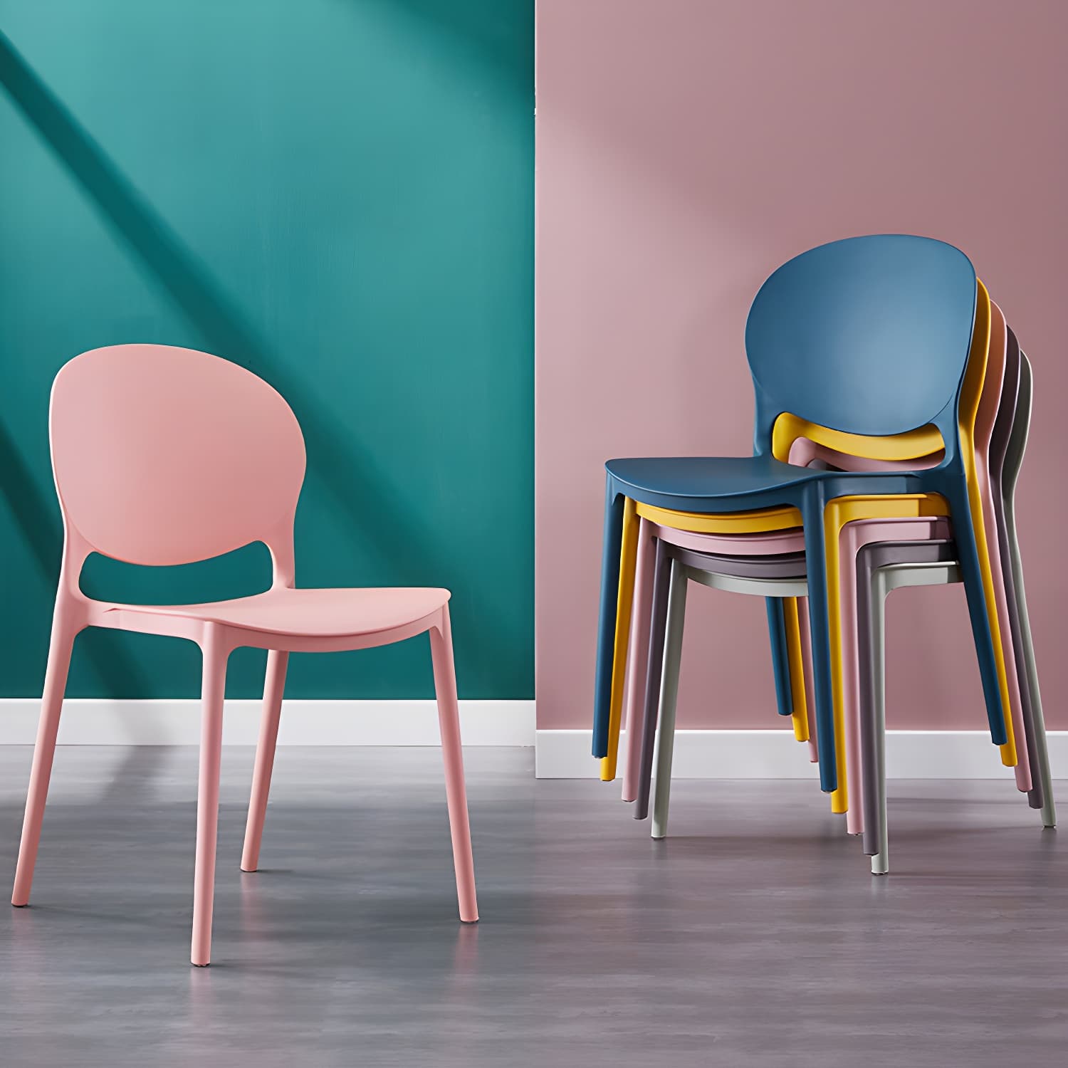 Scandinavian Armless Dining Chairs Stackable Plastic Open Back Side Chair - image 23