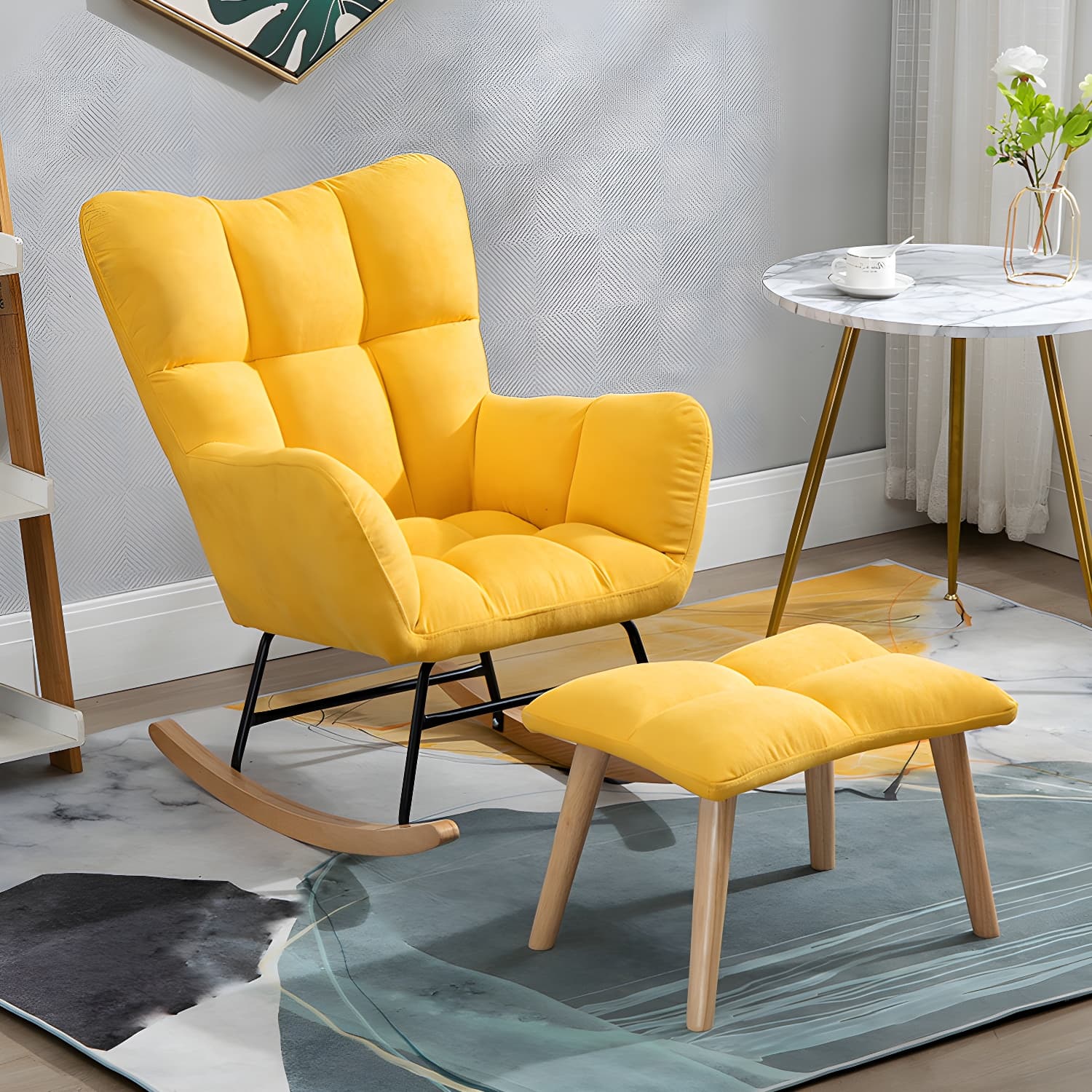 Fabric Rocking Chair Color Panel Contemporary Tufted Cushions Rocker Chair with Ottoman - image 10