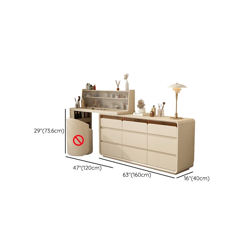 Simplistic Large Vanity Set with Lumber Table Top, White Seat, and Scalable Design Featuring 6/3/9 Drawers - image 11