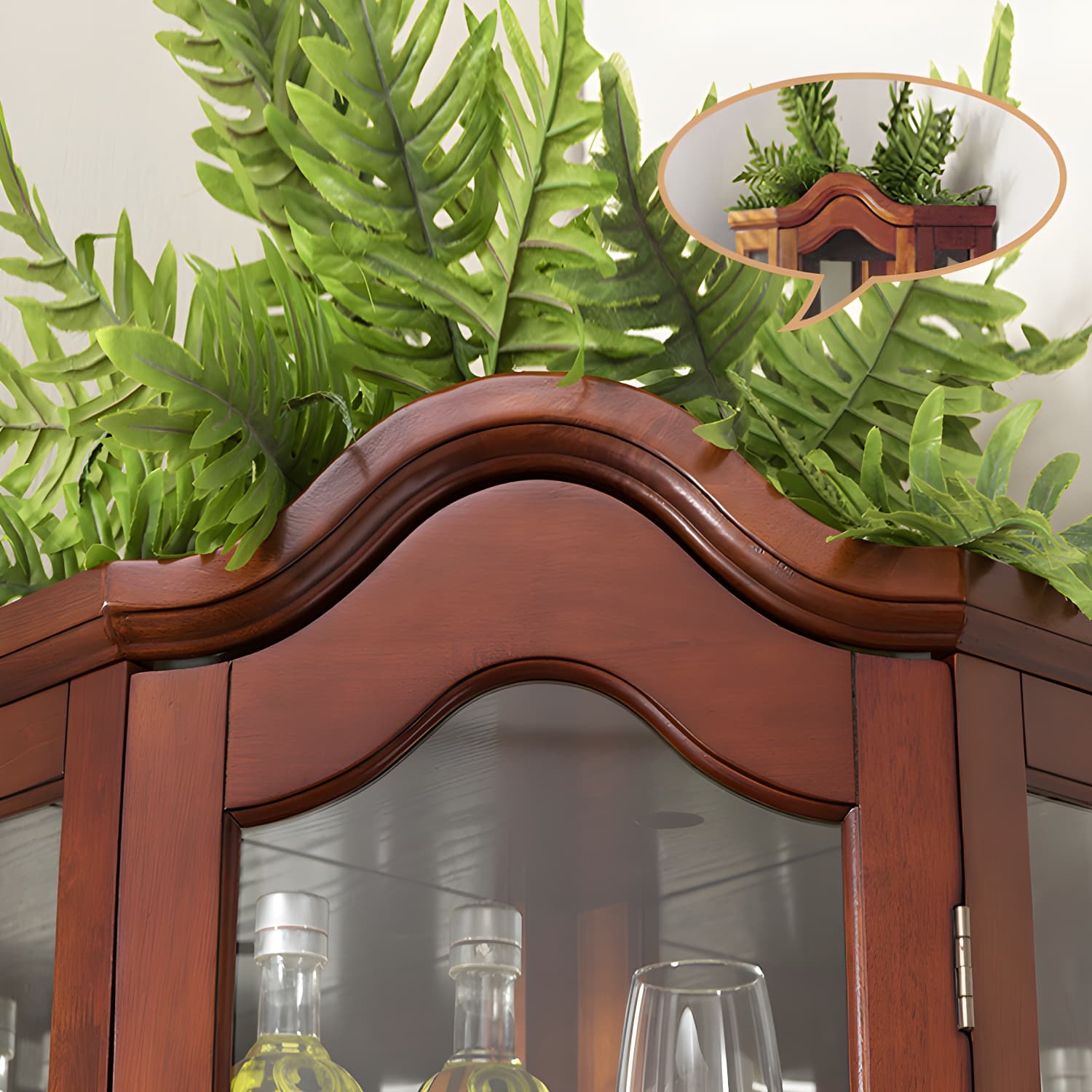Rubberwood & Glass Triangle Corner Cabinet in Brown with Storage Shelves - image 6