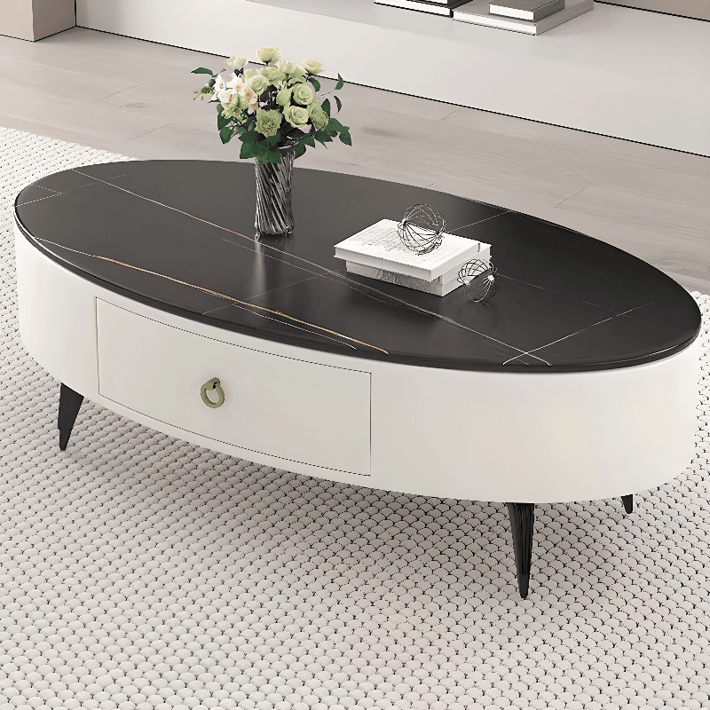 Single Stone Oblong Side Table with Four Legs, Midnight Black/Gray/Chalk, 1 Drawer for Foyer