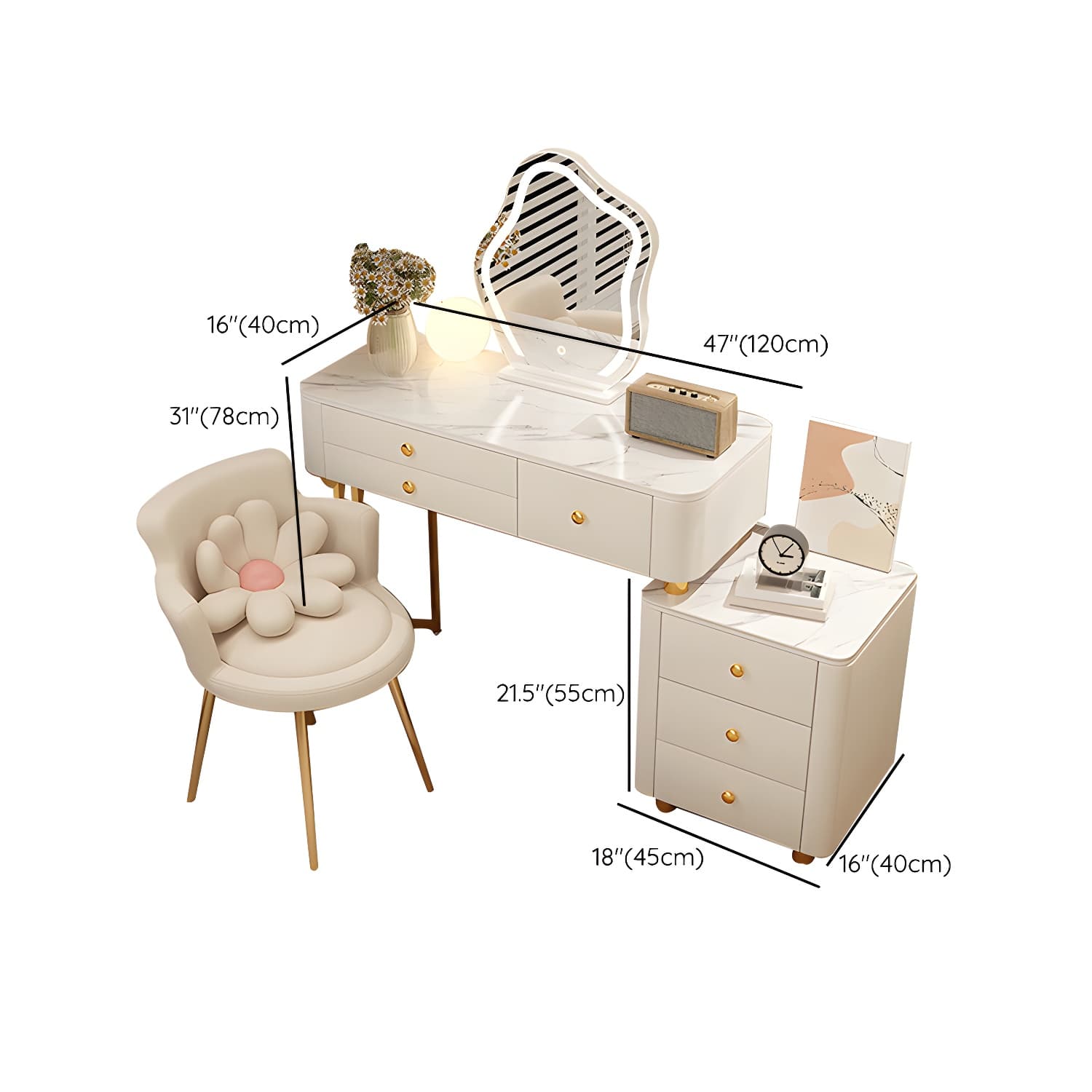 Modern Stone Top Vanity Dressing Table with 6 Drawers for Bedroom - image 34
