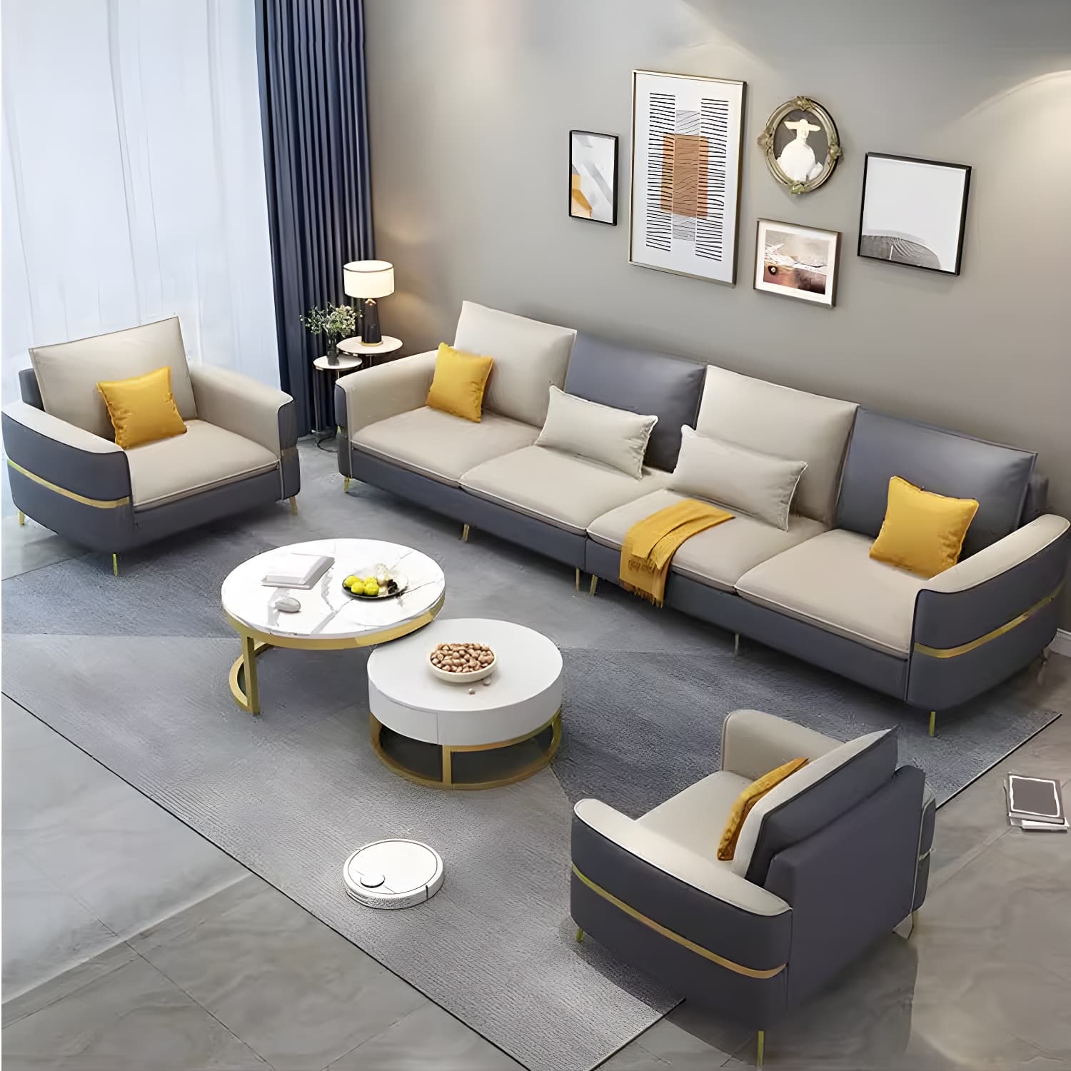Glam Beige Tech Cloth Sectional Sofa with Pine Frame in Stationary Design - image 4