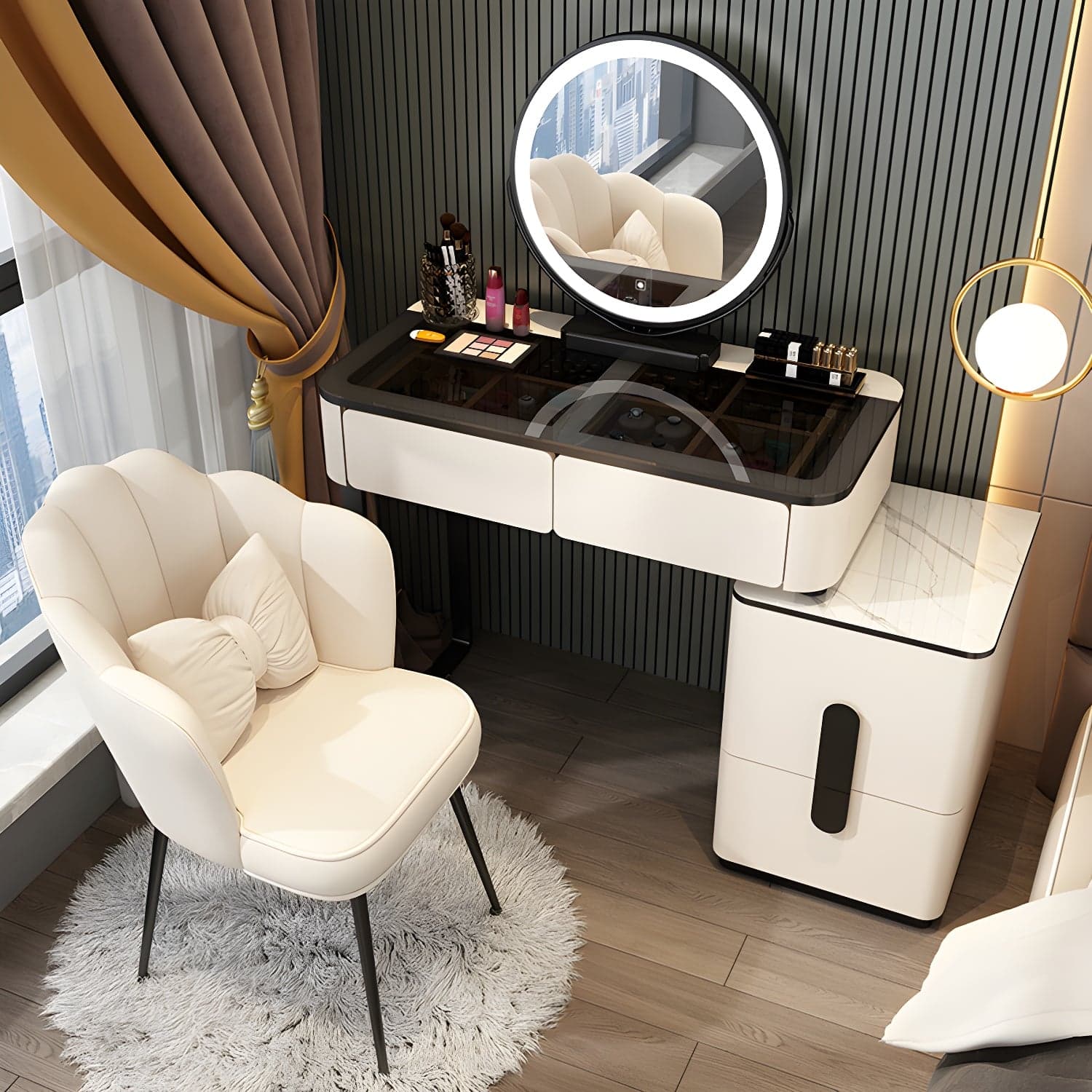 Glam Glass Vanity Dressing Table 29.9" H Bedroom Makeup Counter with Drawer - image 3