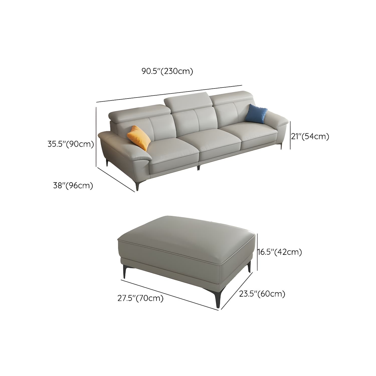 Modern Genuine Leather Sectional Sofa with Pillow Top Arms and Black Legs - image 16