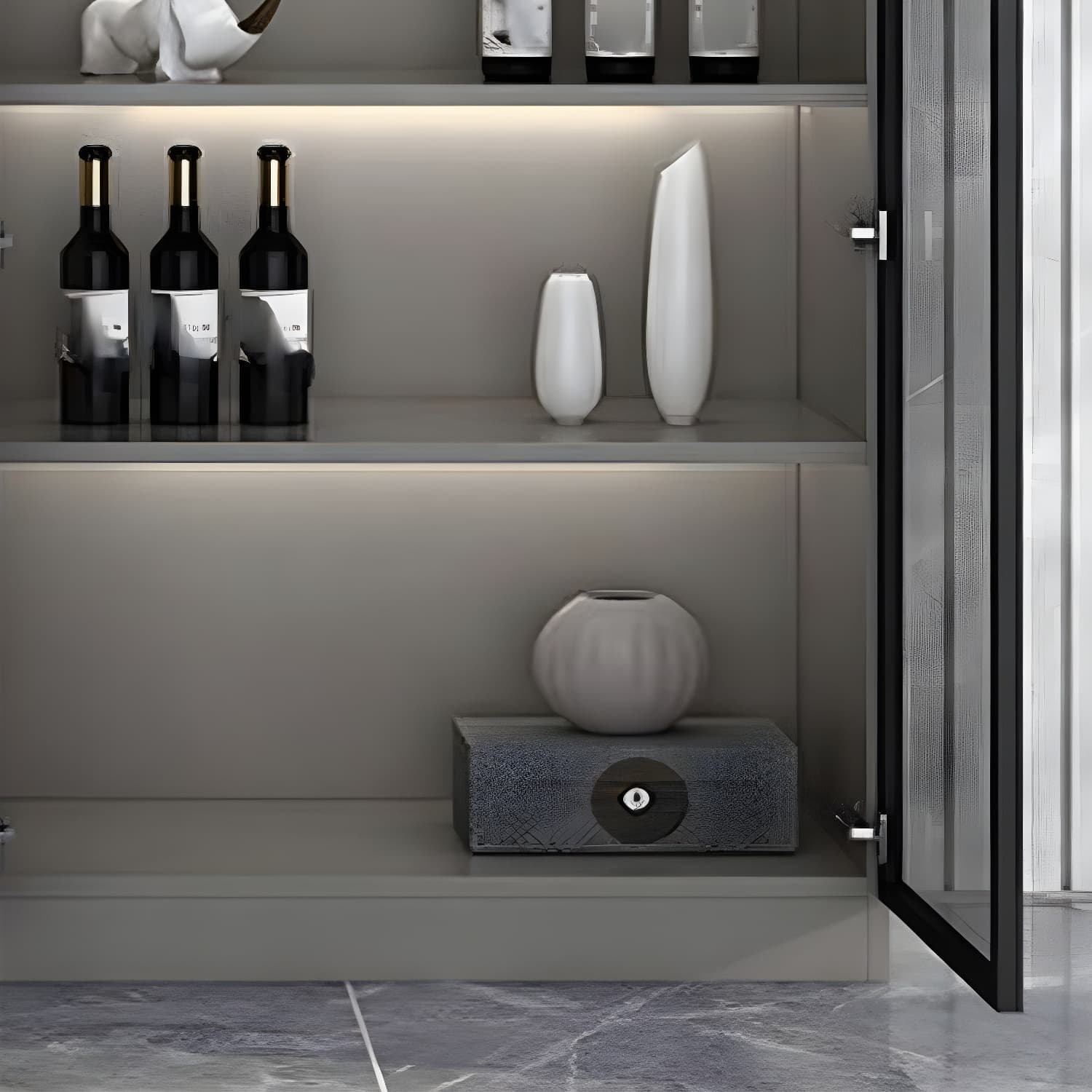 Luxurious Dark Wood Sideboard with Glass Doors and Elegant Stemware Rack - image 13