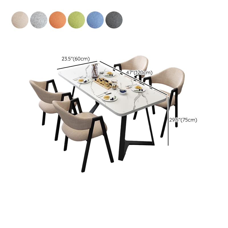 Dining Table Set with Recycled Wood Sleighing Base, Padded Chair, Back and Armrest, 5-piece in White - image 12