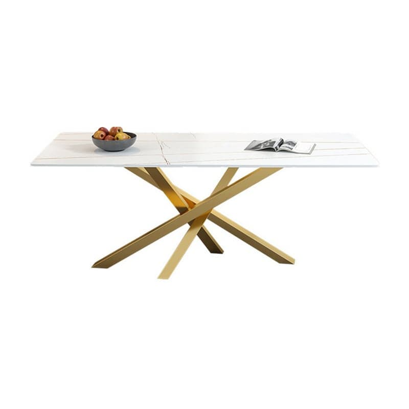 Art Deco Standard Table Height Rectangle Fixed Marble Top/Wood Dining Table with Golden Base for 8/4 People/6 People - image 3