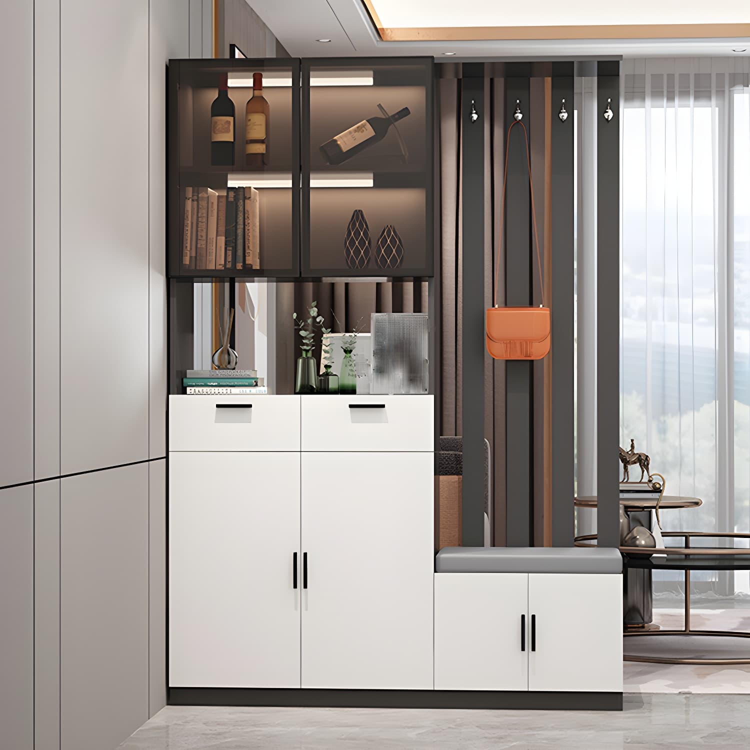 Contemporary Rectangle Wooden 11.81" Wide Accent Cabinet with Drawer - image 6