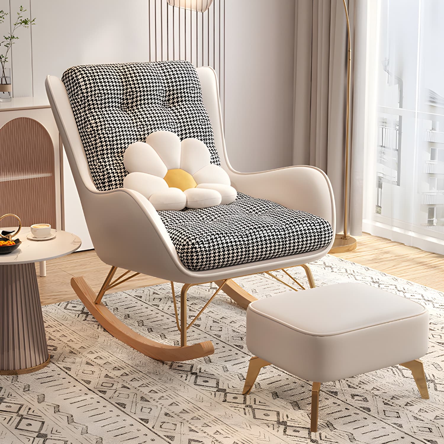 Contemporary Rocking Chair Fabric Upholstered Tufted Wing Chair Back Indoor Rocking Chair - image 9