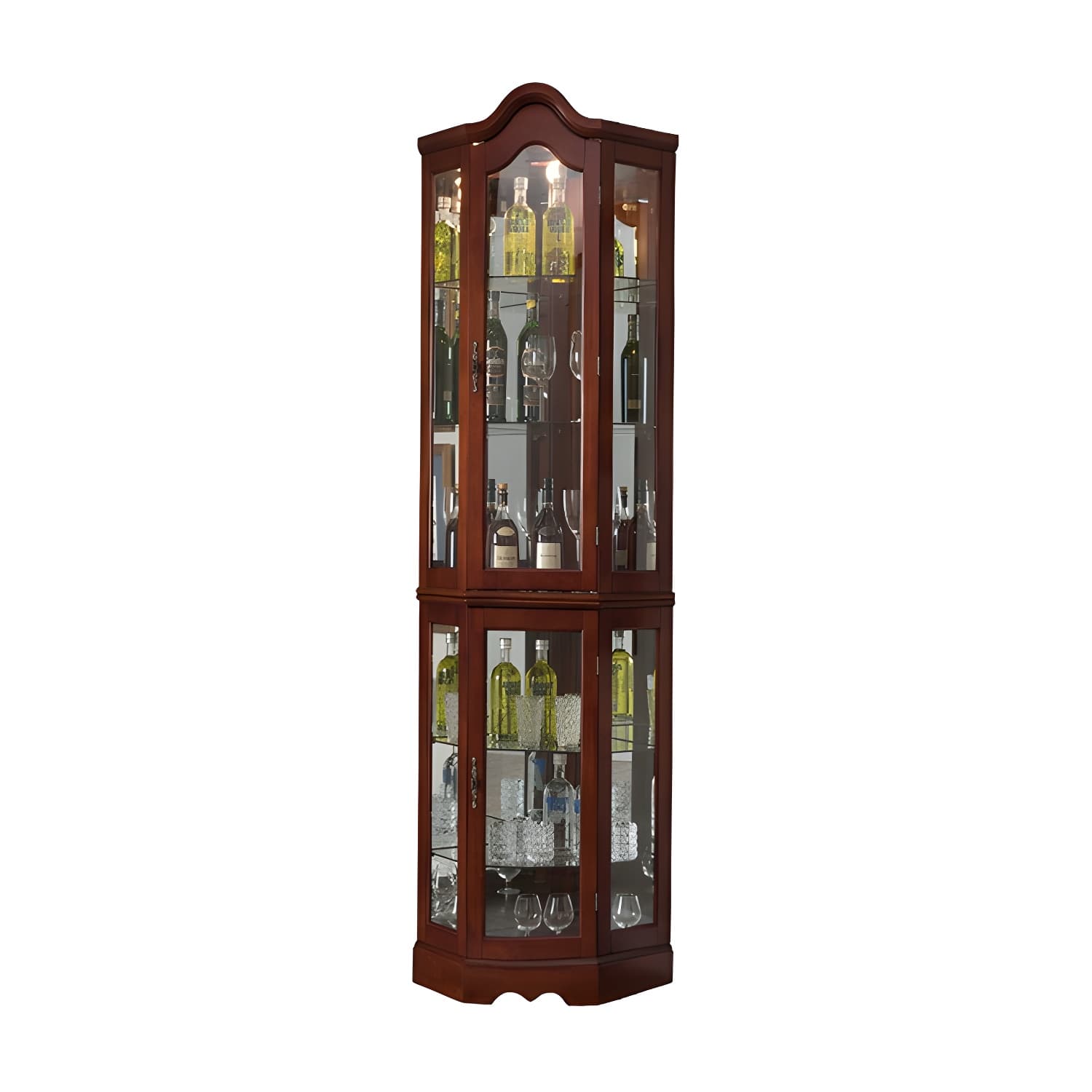 Rubberwood & Glass Triangle Corner Cabinet in Brown with Storage Shelves - image 5