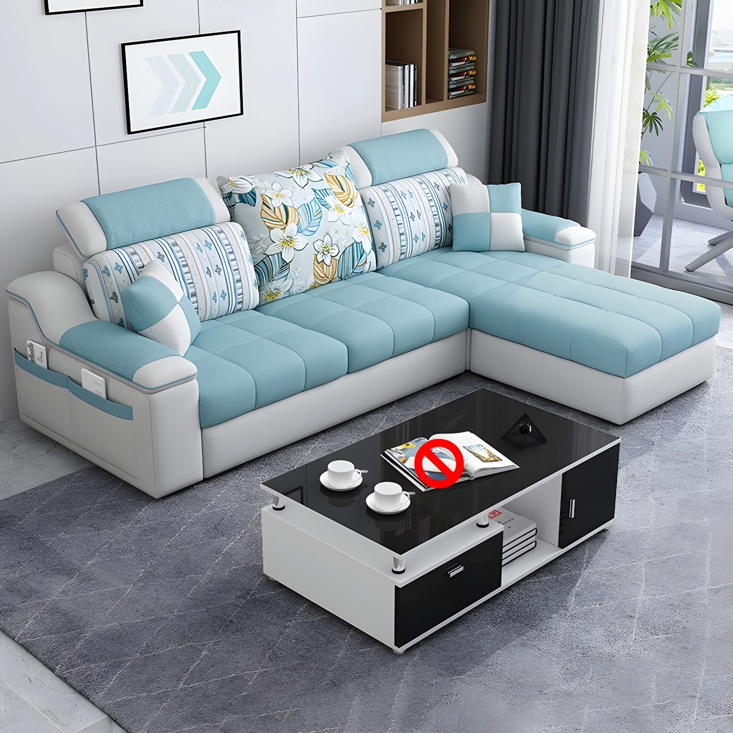 Reversible L-Shape Scandinavian Sectional Sofa with Ottoman and Adjustable Headrest in 2 Piece Set - image 7