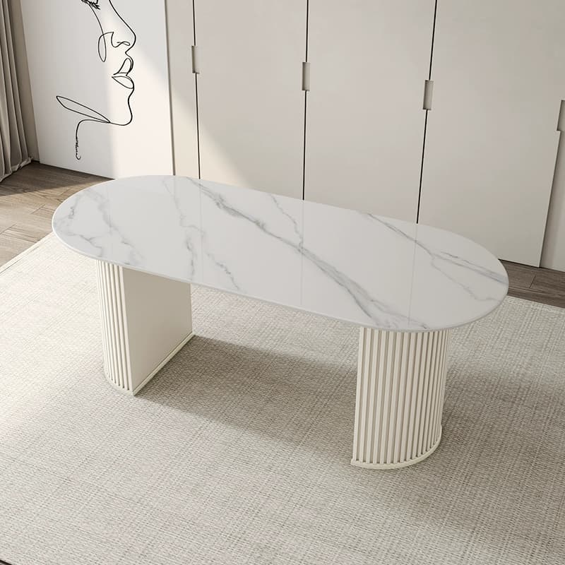 Contemporary Stone Top Oval Dining Table with Metal Legs for Dining Room - image 7
