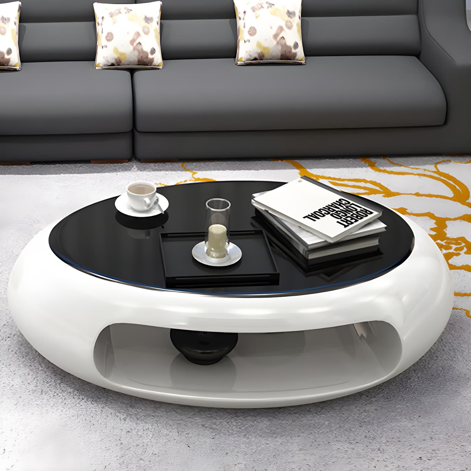 Modern Oval Coffee Table with Storage Shelf and Plastic Pedestal Base - image 4