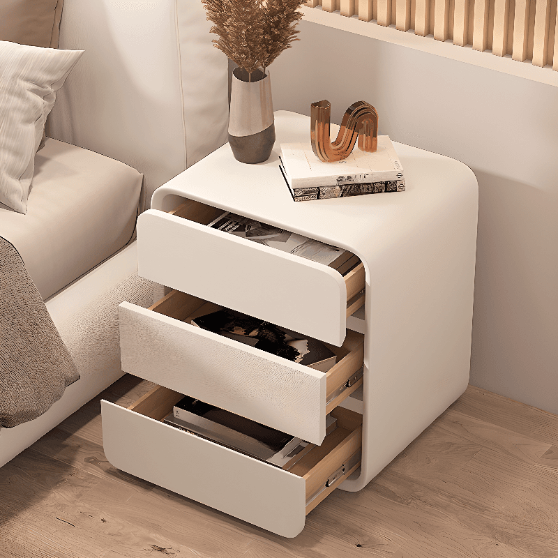 Organic Modern Nightstand With Drawer Organization with 3 Drawers and Pleather Countertop - image 15