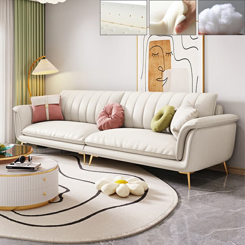 Modern Beige Tech Cloth Sectional Sofa with Flared Arm and Cushion Back - image 3