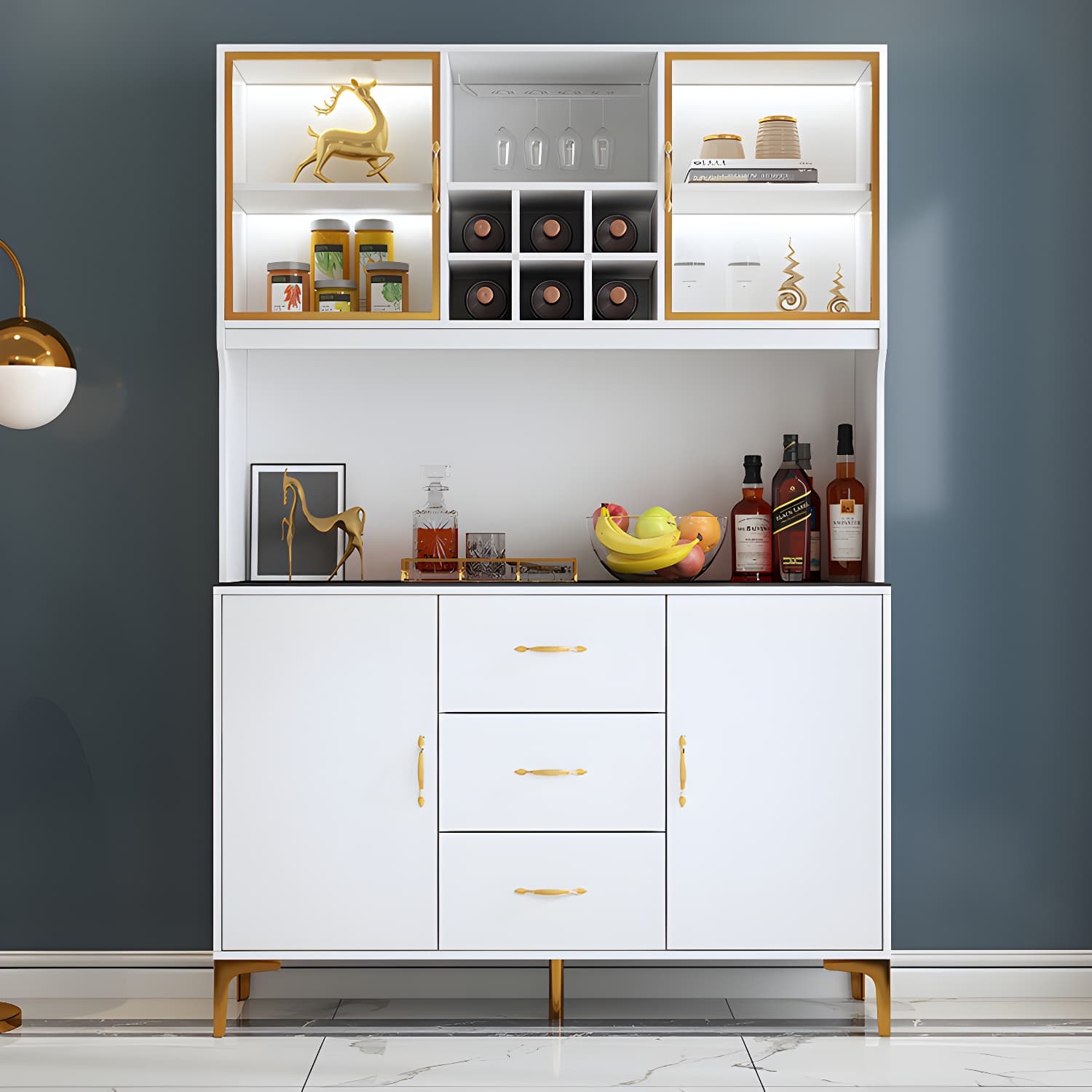 Modern Sideboard Wood Frame and Stone Top Sideboard with Door for Kitchen - image 7