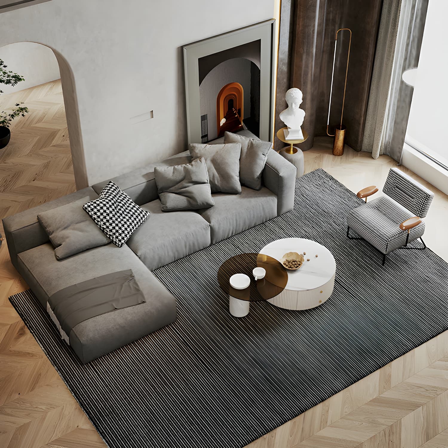 Modern Gray Chenille Stationary Sectional Sofa with Pillow Back and Wood Frame - image 4