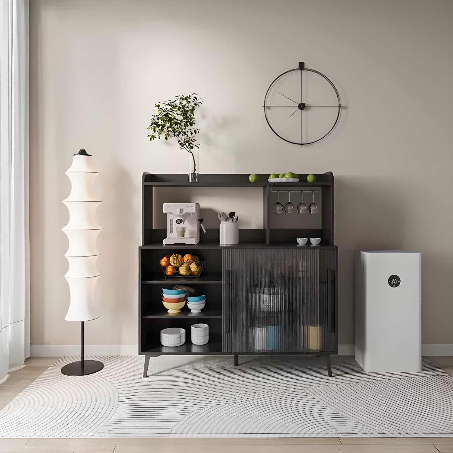 Contemporary Engineered Wood Glass Door Sideboard with Shelf for Dinging Room - image 12