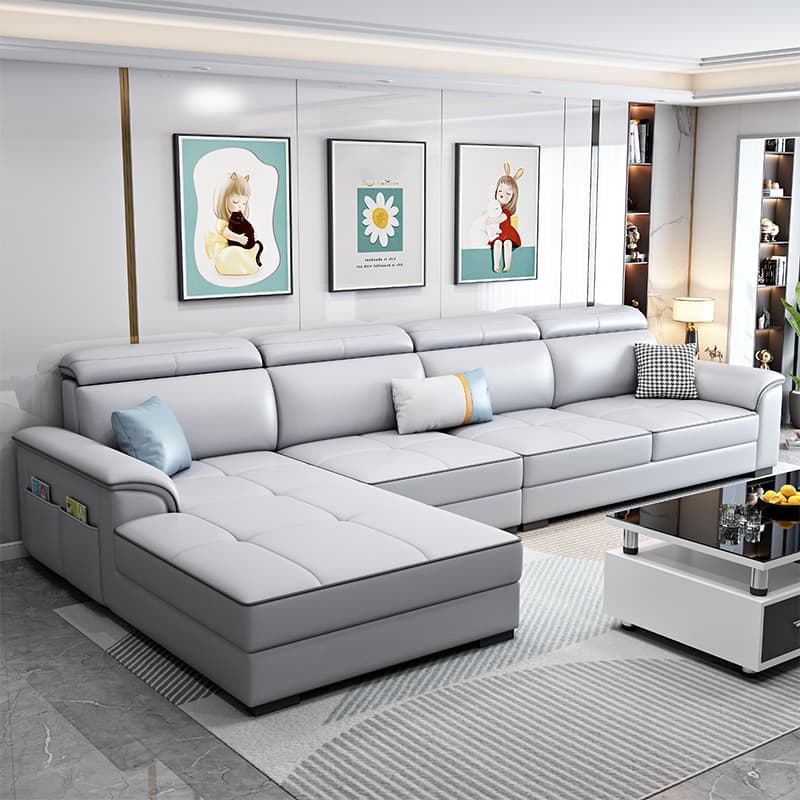 Modern L-Shaped Tech Cloth Sectional Sofa Chaise - 3 Piece Set with Adjustable Headrest and Storage - image 10