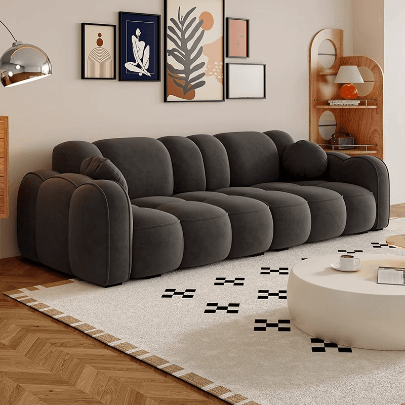 Modish Solid Color Standard Sofa Stain Resistant/Water Resistant Dove Grey/Apricot Color/Mocha with 2 Pillows & Armrest for 4 Person/3-seater - image 4